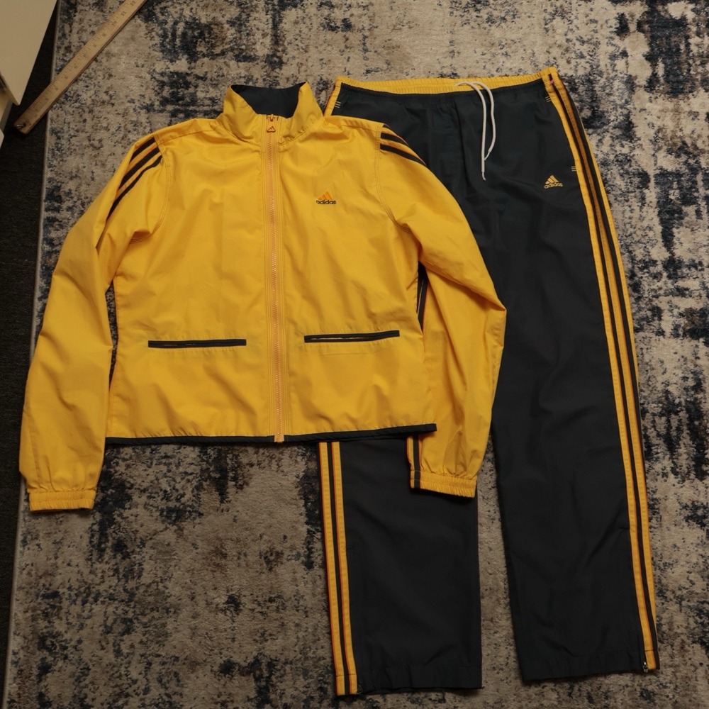 Vintage Adidas Track Suit Set Yellow Y2K Fully Lined Windbreaker Pants Size M